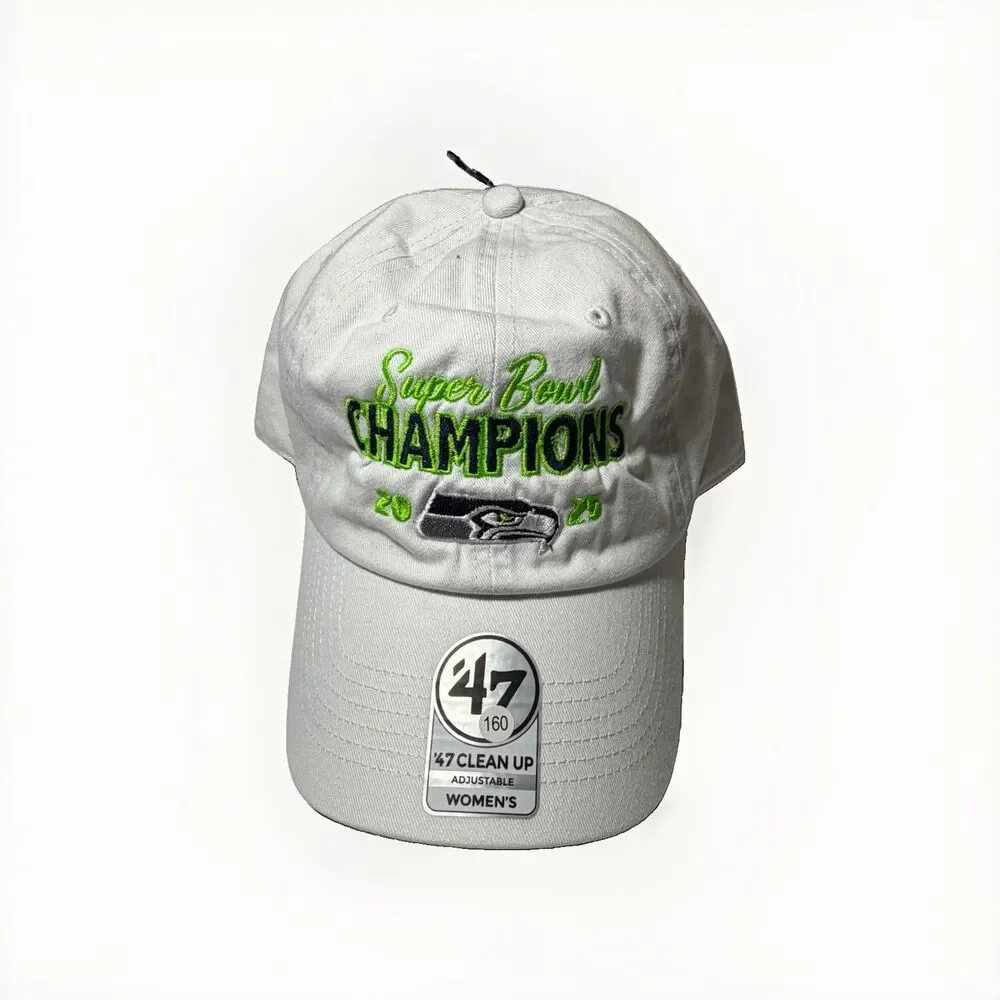 47 Brand Seahawks Super Bowl XLVIII 2025 Champions Women Clean Up Hat White NWT